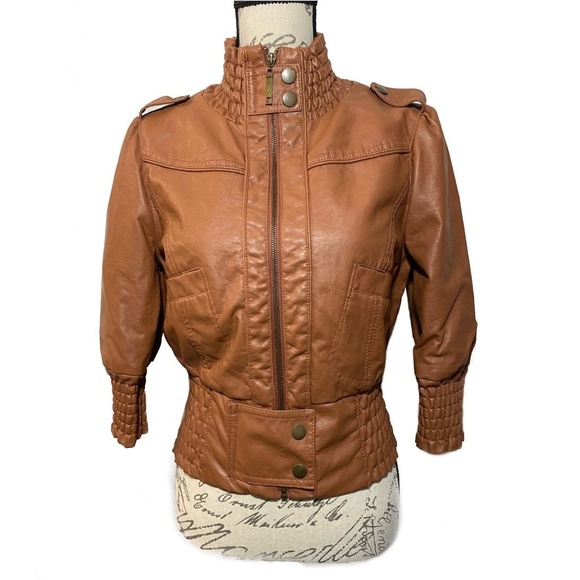 Theraphy by Lane Crawford Jackets & Blazers - Theraphy by Lane Crawford Brown 3/4 Sleeve Faux Leather Jacket Size Medium